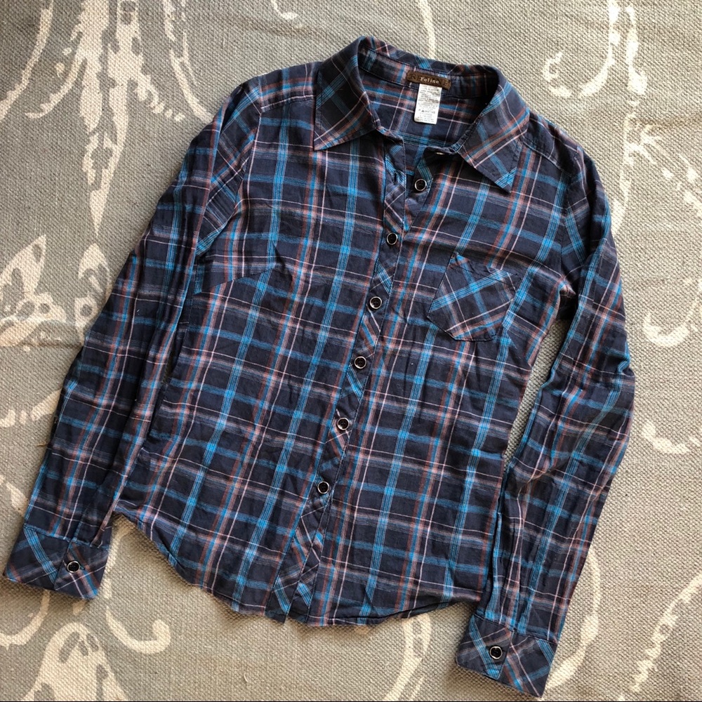 Plaid button down blouse - Picture 1 of 3